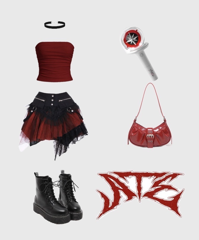 Red Black Polka Dot Mesh Half Skirt-Straykids concert outfitidea for STAY