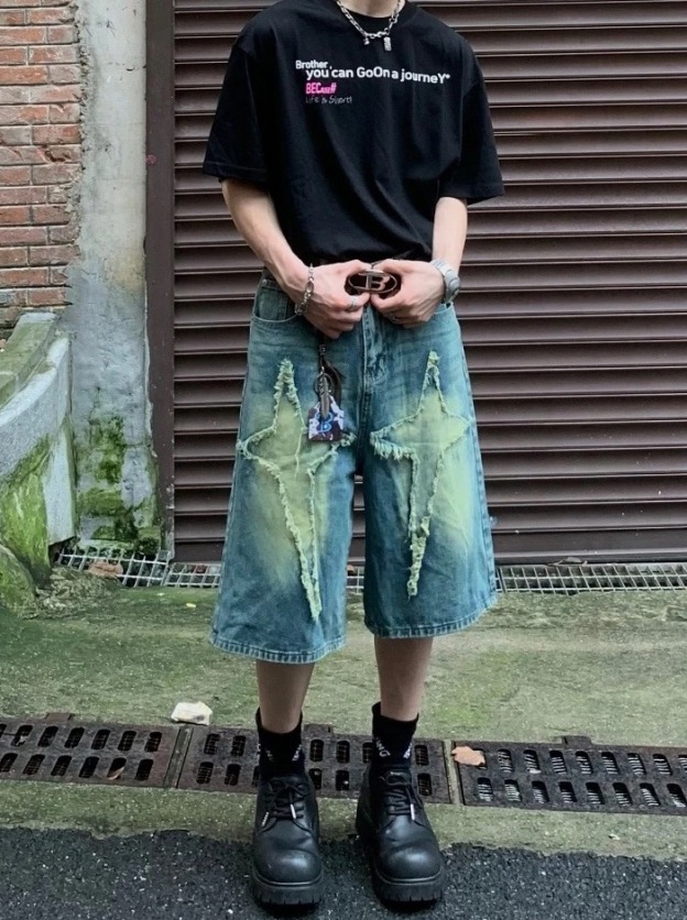 Stray Kids Jeongin Blue Frayed Star Pattern Denim Shorts Pant-straykids