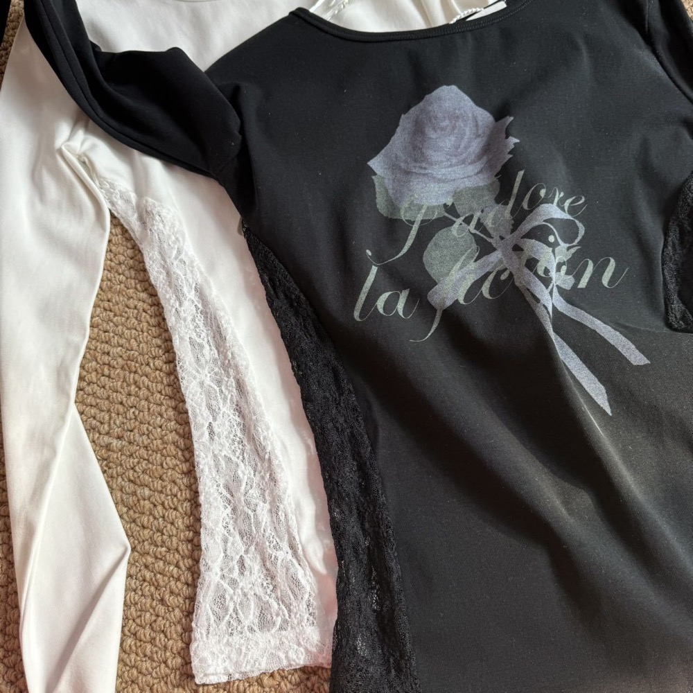 GIDLE Minnie Miyeon Inspired Rose Lace Trim Long Sleeve Tee