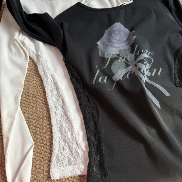 GIDLE Minnie Miyeon Inspired Rose Lace Trim Long Sleeve Tee