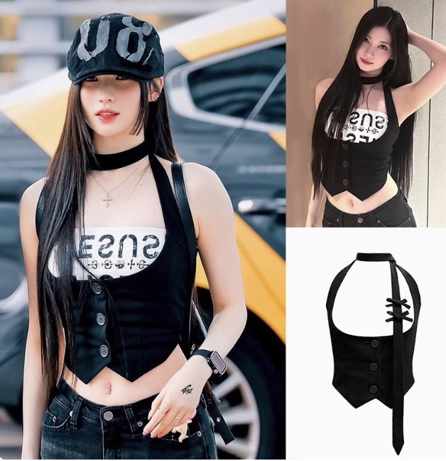 Babymonster Asa- Black Bow Halter Corset Vest Set