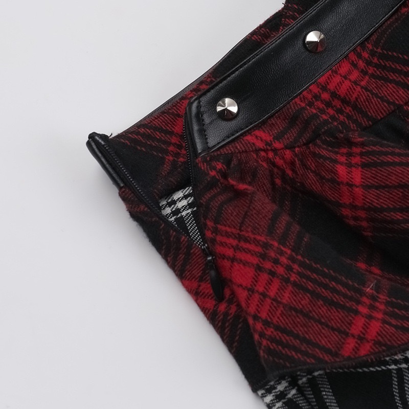 Red Black Irregular Plaid Half Skirt-Straykids concert outfitidea for STAY