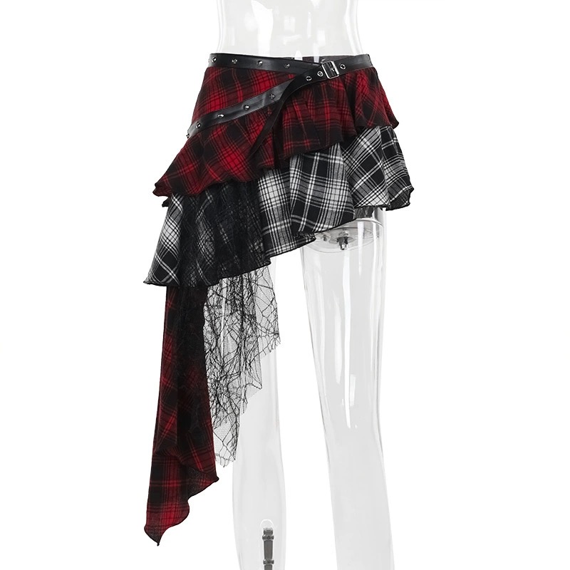 Red Black Irregular Plaid Half Skirt-Straykids concert outfitidea for STAY