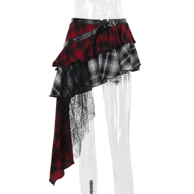 Red Black Irregular Plaid Half Skirt-Straykids concert outfitidea for STAY