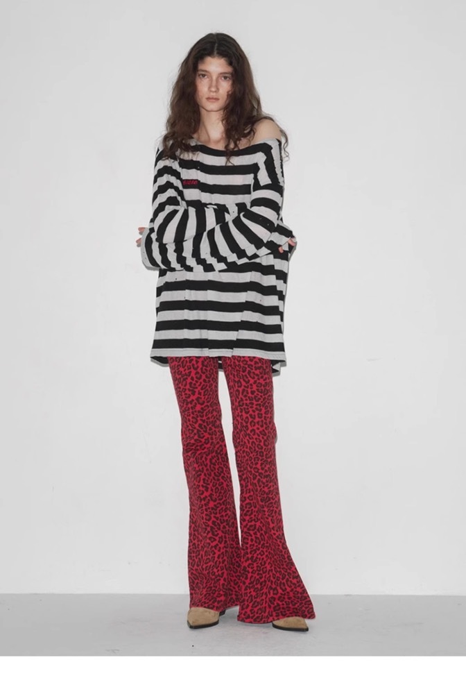 Aespa Ningning Inspired Striped Off-Shoulder Long Sleeve Tee