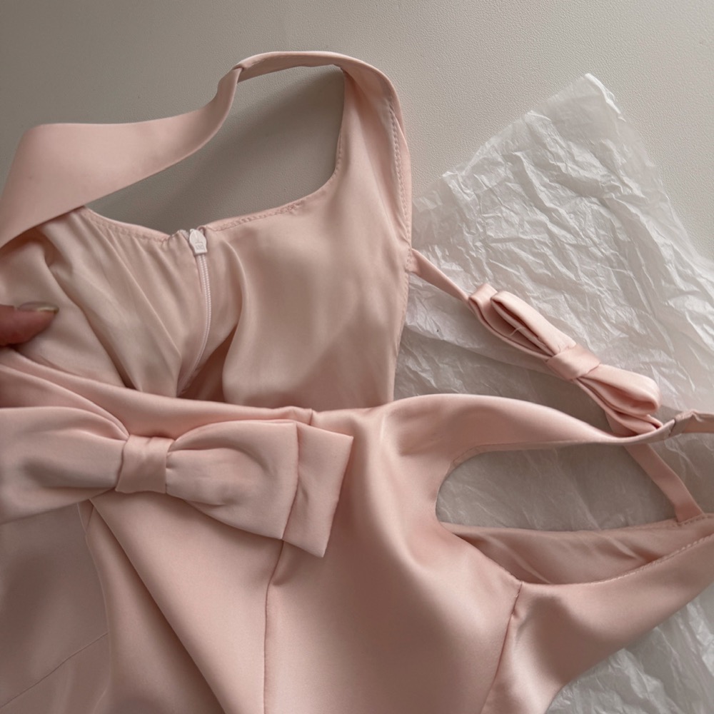 Pink Backless Ribbon Halter Dress-Outfitidea For Blinks BLACKPINK-Inspired Fashion