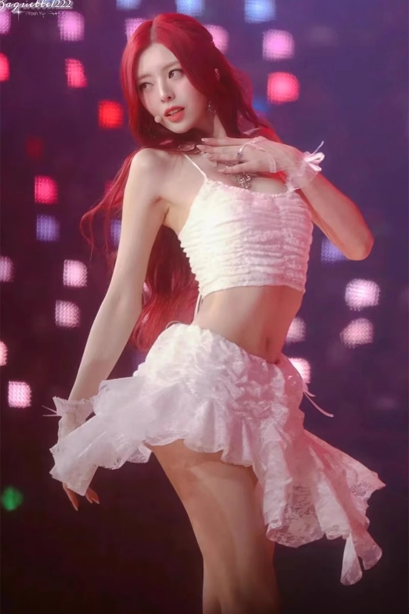 ITZY Yuna Inspired White Performance Top & Skirt Set