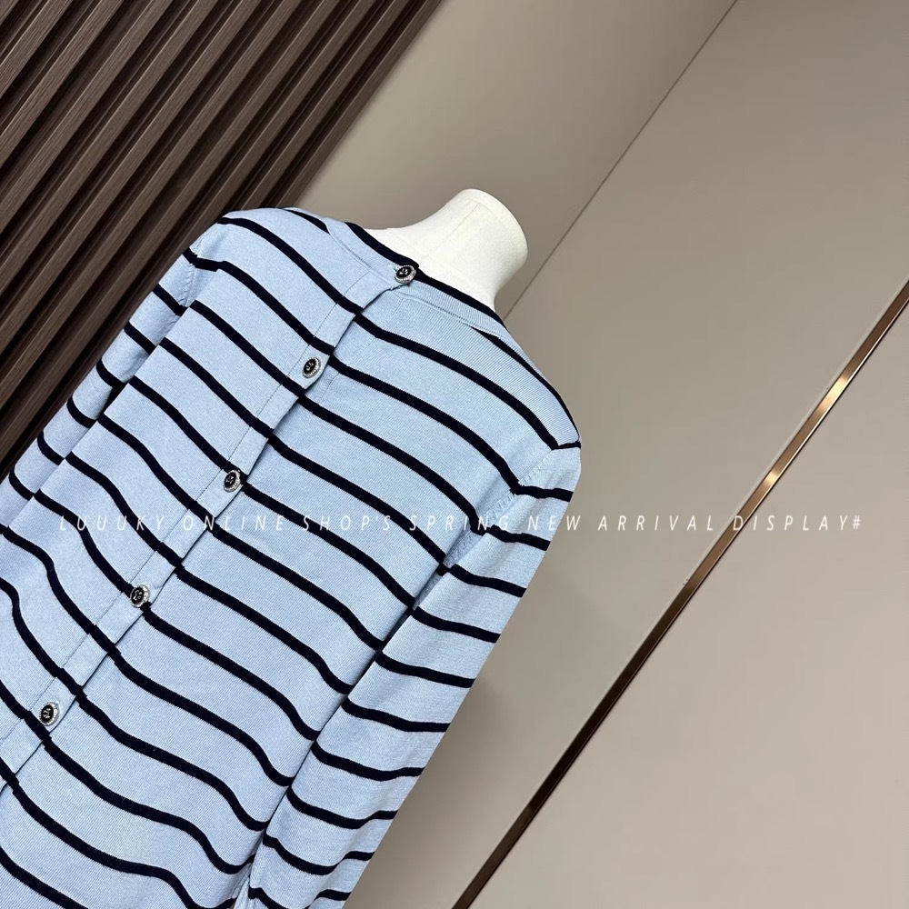 blackpink Jennie Inspired Blue Striped Knit Cardigan Skirt Set