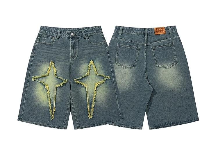 Stray Kids Jeongin Blue Frayed Star Pattern Denim Shorts Pant-straykids