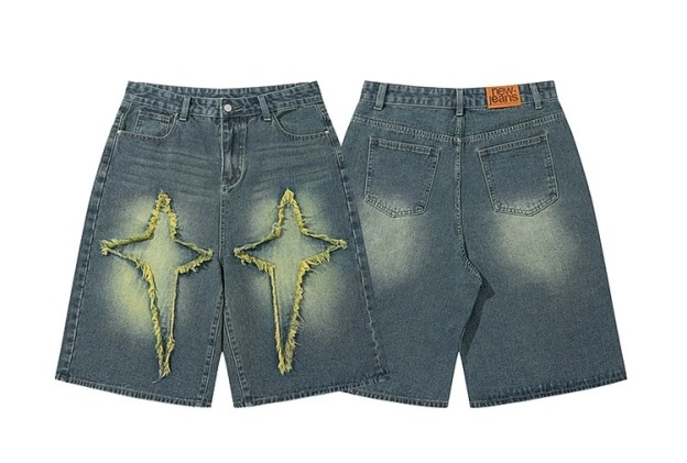 Stray Kids Jeongin Blue Frayed Star Pattern Denim Shorts Pant-straykids