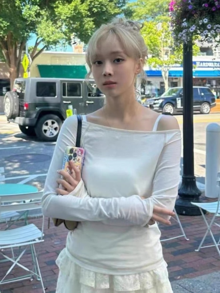 Aespa WINTER Inspired Off-Shoulder Long Sleeve Top 