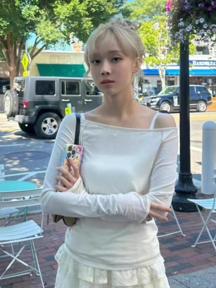 Aespa WINTER Inspired Off-Shoulder Long Sleeve Top 