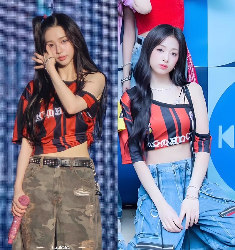 Babymonster Ahyeon& Aespa Karina Retro Striped Sleeveless Jersey Top