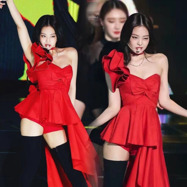 BLACKPINK JENNIE SOLO RED OFF-SHOULDER INSPIRED DRESS