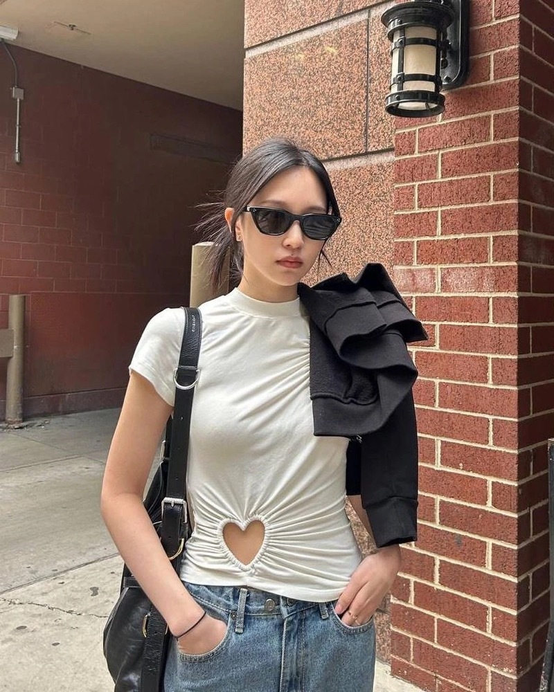 Twice MinaWhite Hollow Heart T-Shirt 