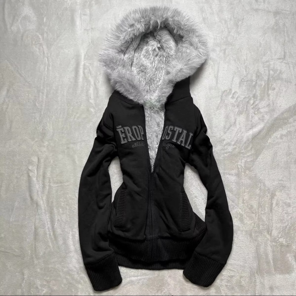 Y2K Vintage Faux Fur Hooded Jacket