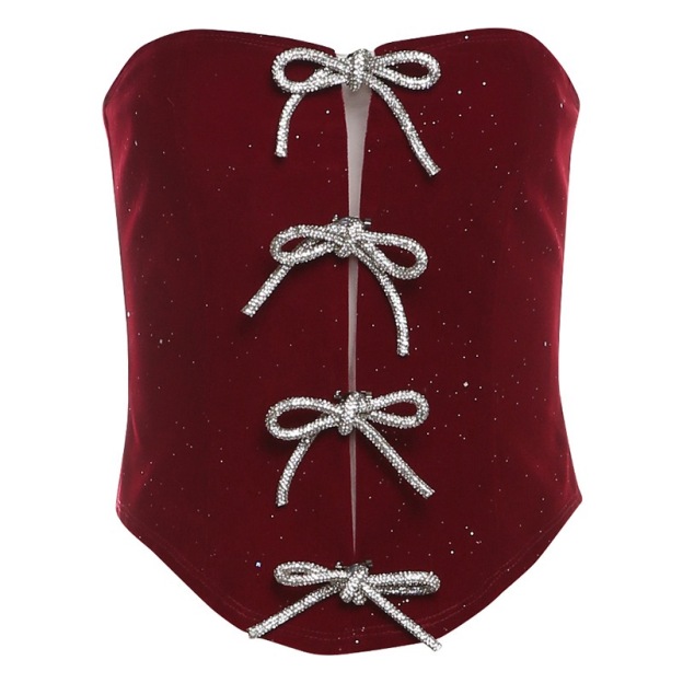 BabyMonster Ahyeon-Red Corset Bowknot Accent Top