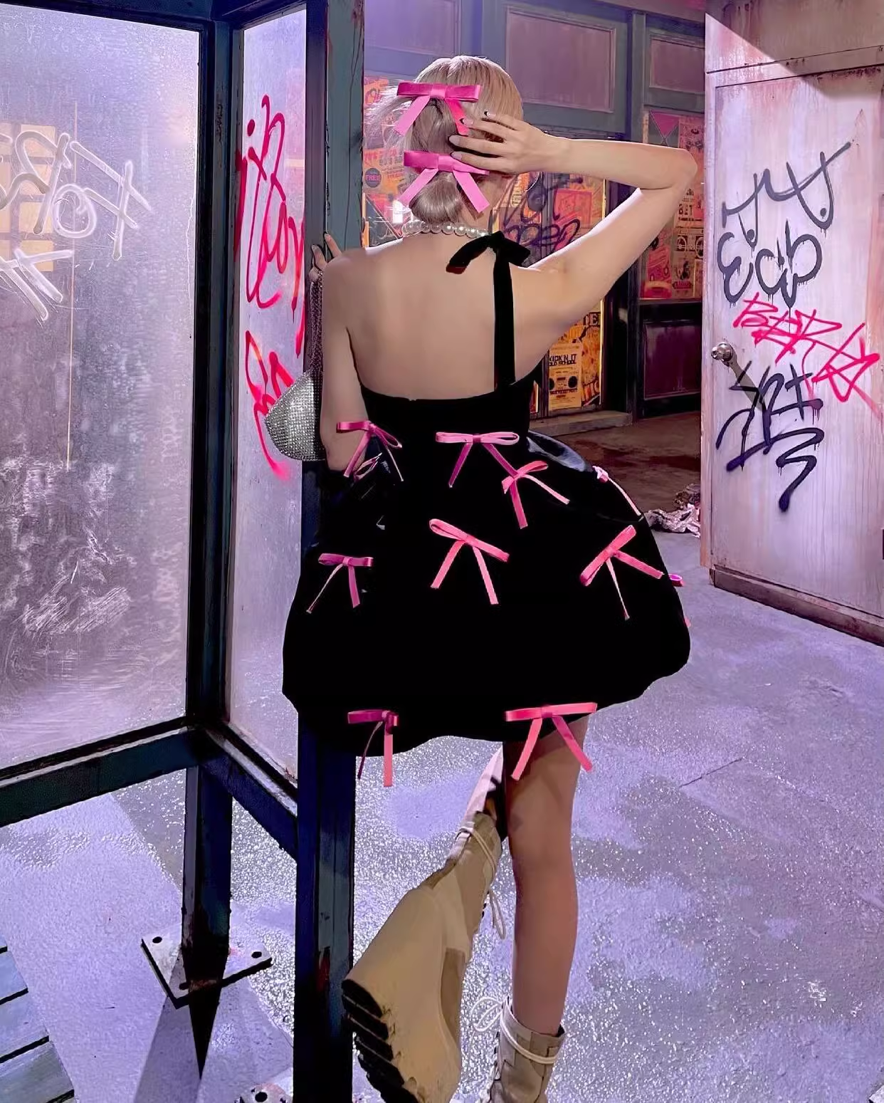 BLACKPINK Rosé Inspired Bustier Bow Fluffy Dress 