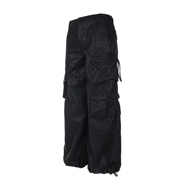 Multi-Pocket Straight-Leg PU Pants -Straykids concert outfitidea for STAY