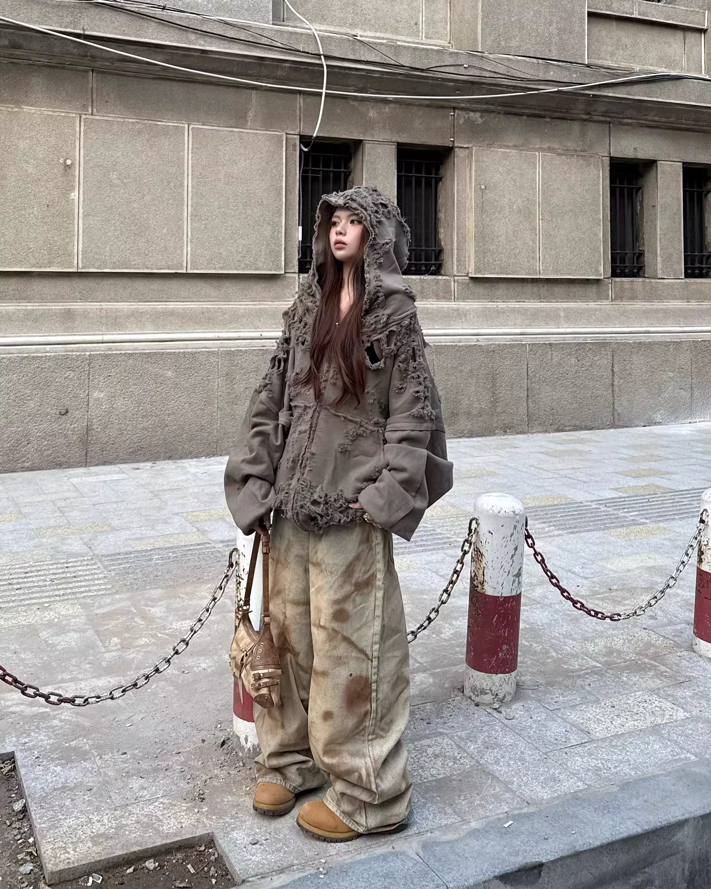 Blackpink Rose Inspired Heavy Distressed Destroyed Zip-Up Hoodie