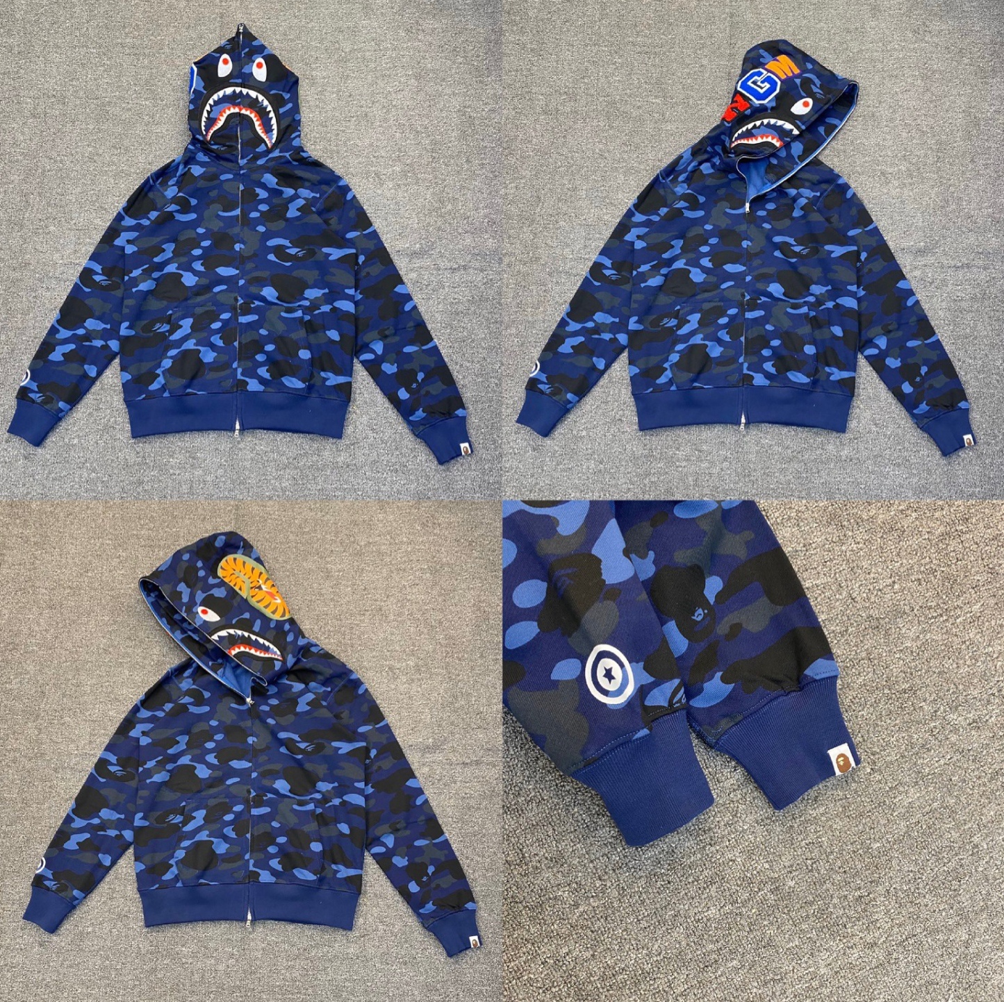 Camo Bape shark Print inspired zip up oversized hoodie jacket