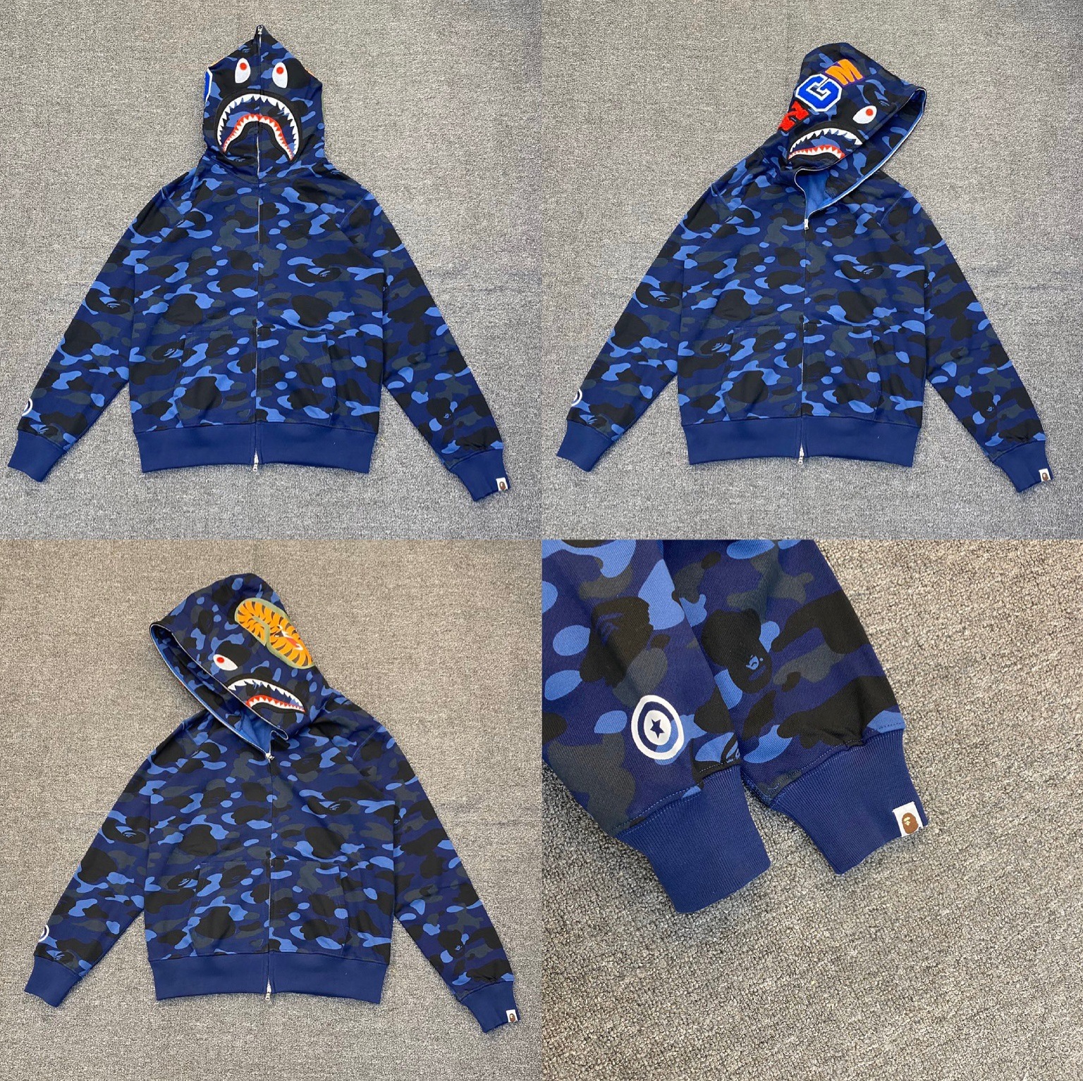 Camo Bape shark Print inspired zip up oversized hoodie jacket