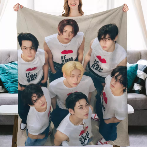 Enhypen Group Fanmade Flanne Blanket - Kpop Concert Fan Blanket