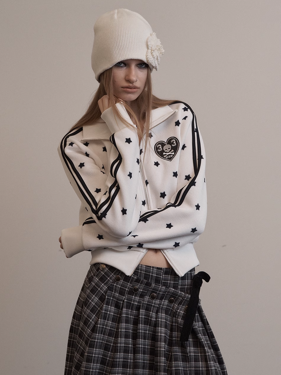 Star Print Zipper Short Jacket-Aespa Karina