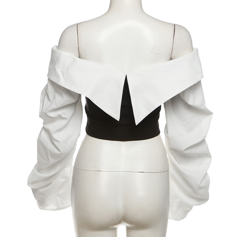 Black And White Off Shoulder Long Sleeve Top-Straykids concert outfitidea for STAY