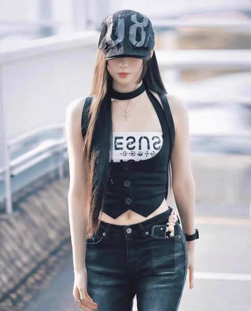 Asa Black Bow tied Halter Neck Vest- Babymonster Asa