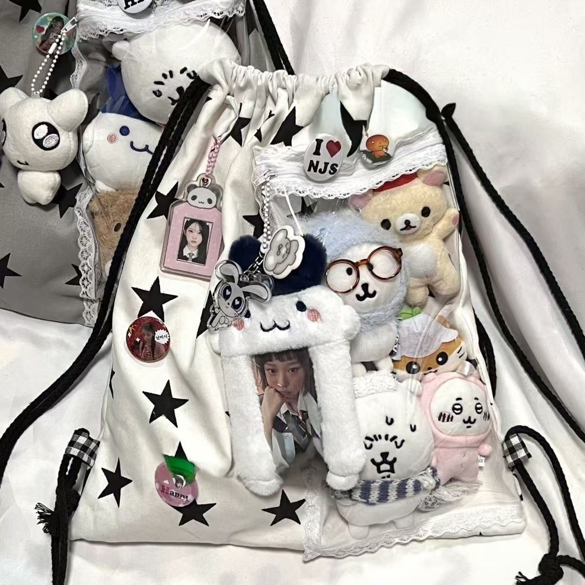 Kpop Star Patterned Decor Drawstring Bag