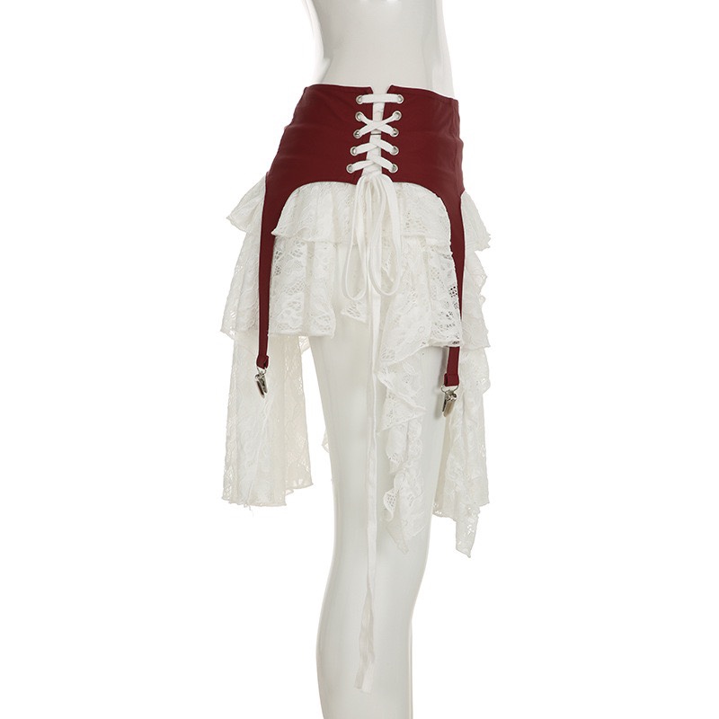 Jennie Coachella Inspired Red Croc-Embossed Top & Lace Skirt Set