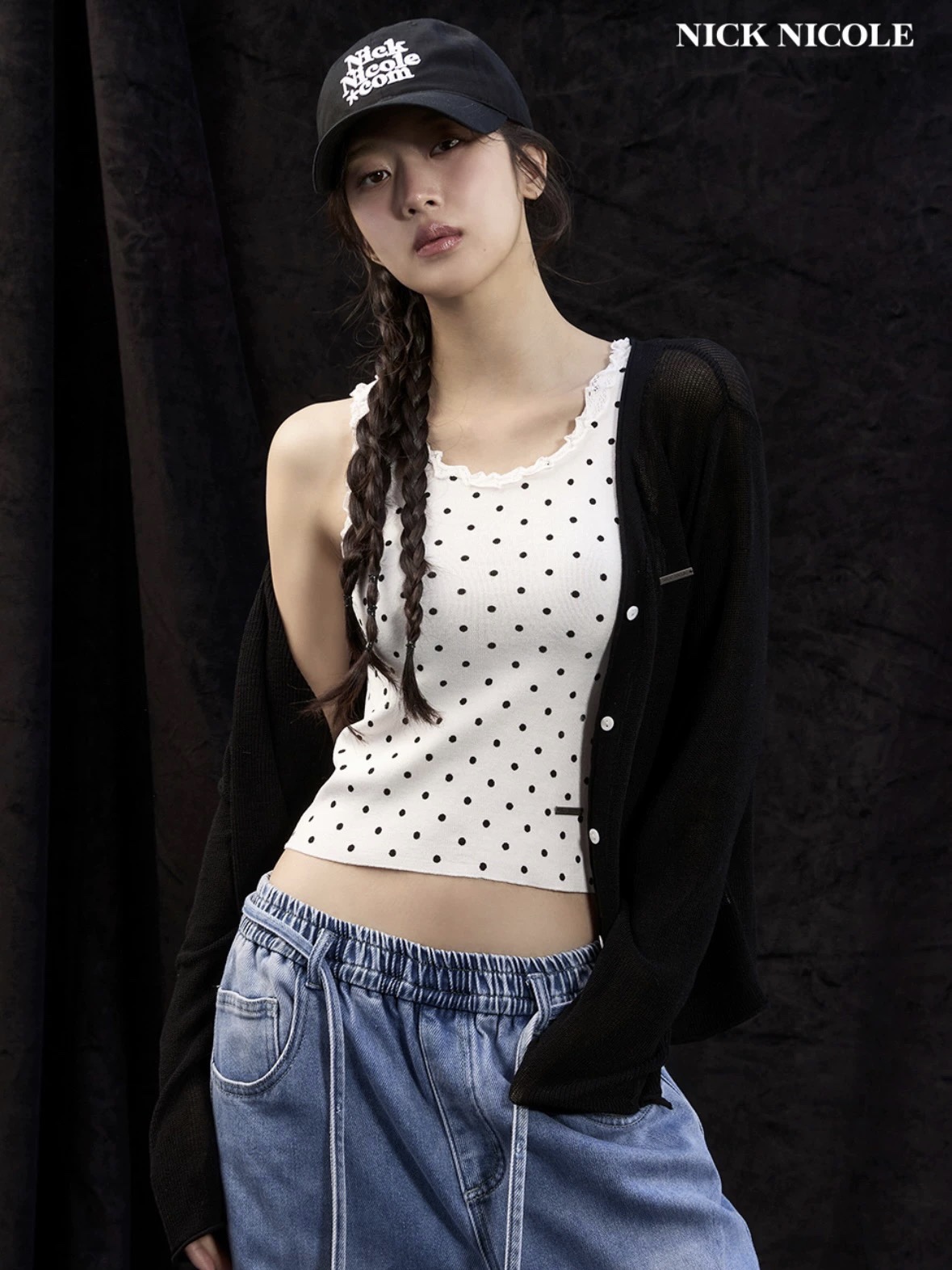 Red Velvet Wendy & IVE Liz Inspired Lace Trim Dot Print Slim Tank