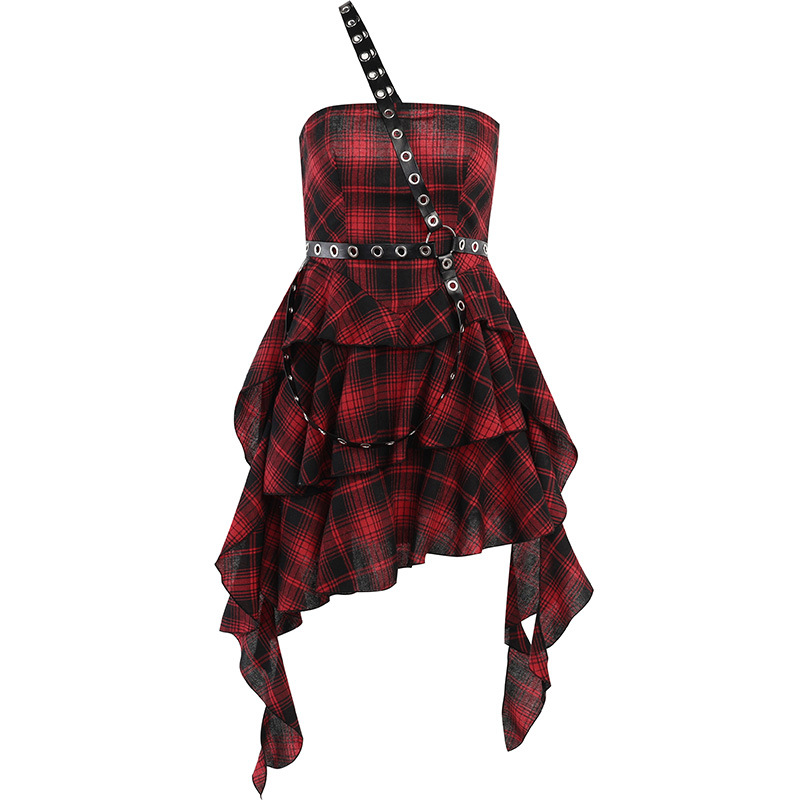 Red Plaid Tube Dress-Straykids concert outfitidea for STAY