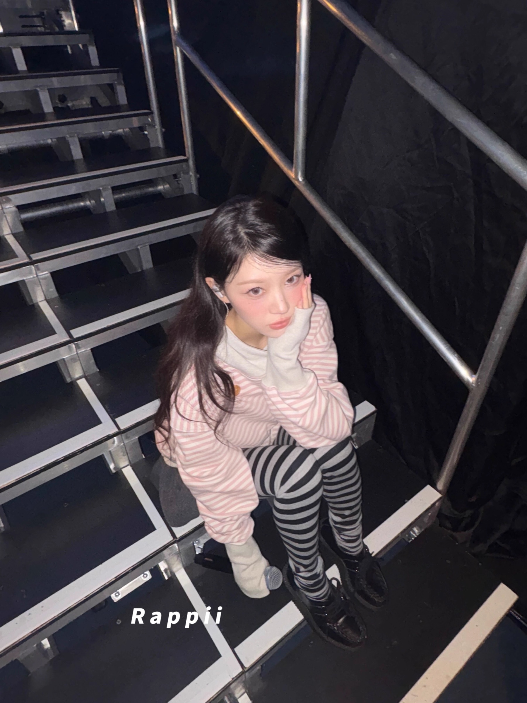 ILLIT Moka Inspired Asymmetric Zip Striped Hooded Sweatshirt Jacket