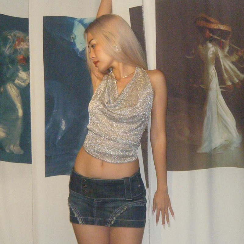 Sequined Backless Neckless Top-Aespa Ningning