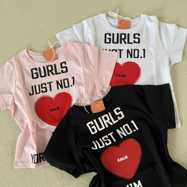 Aespa Karina Inspired GURLS JUST NO.1 Heart Print Short Sleeve Tee
