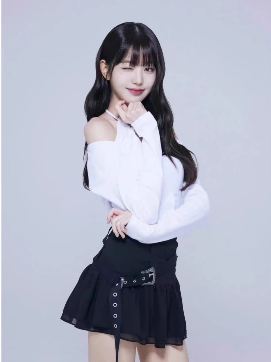 Belted Ruffle Chiffon Short Skirt-IVE Wonyoung