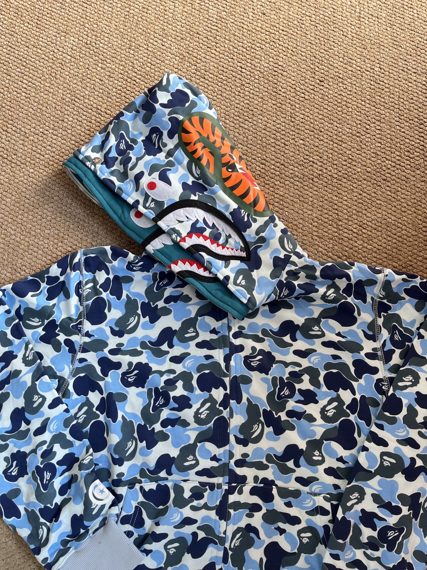 Enhypen Sunoo&ZB1 Yujin&Louis Inspired BAPE Blue Camo Shark Full Zip Hoodie 