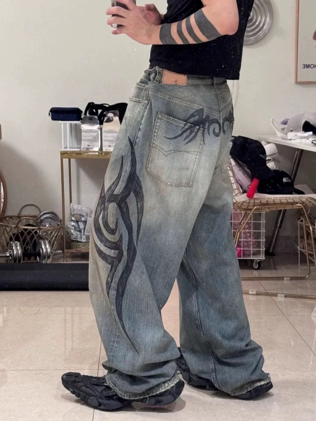 TXT Yeonjun Inspired Flame Print Wide Leg Pants