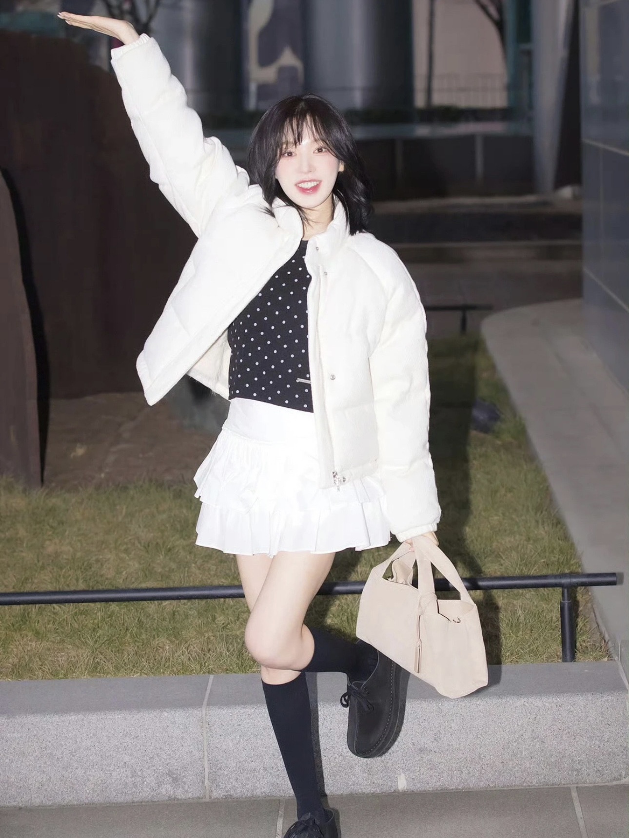 Red Velvet Wendy & IVE Liz Inspired Lace Trim Dot Print Slim Tank