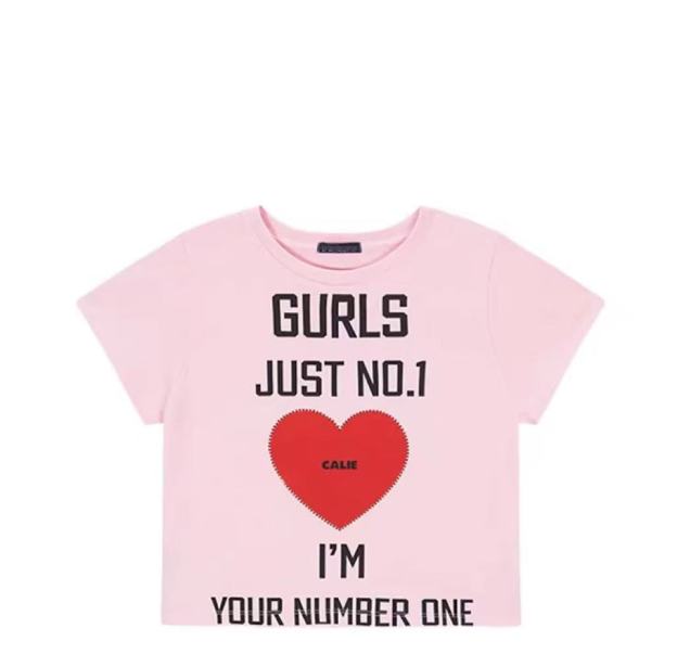 Aespa Karina Inspired GURLS JUST NO.1 Heart Print Short Sleeve Tee