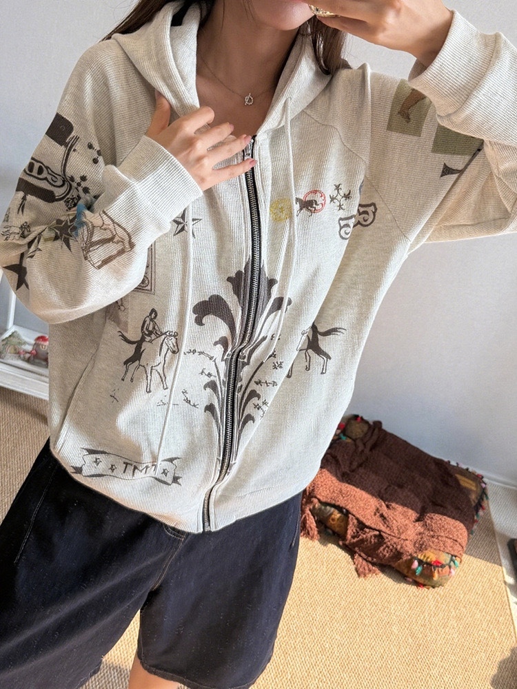 Blackpink Jennie Inspired Horse Graffiti Print Hoodie Jacket