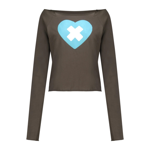 ILLIT Inspired Cross Heart Cut Off Long Sleeve