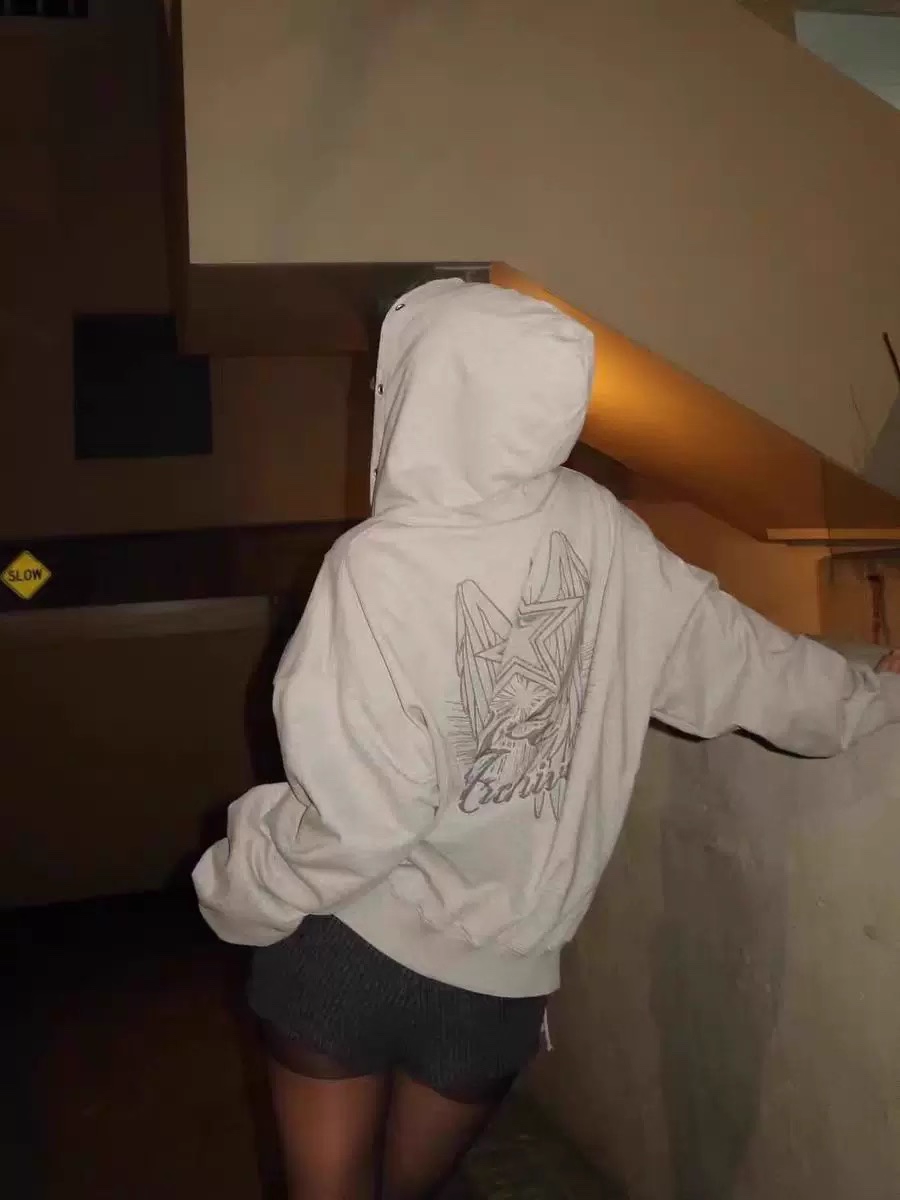 LE SSERAFIM Sakura Inspired Star Wing Zip-up Hoodie