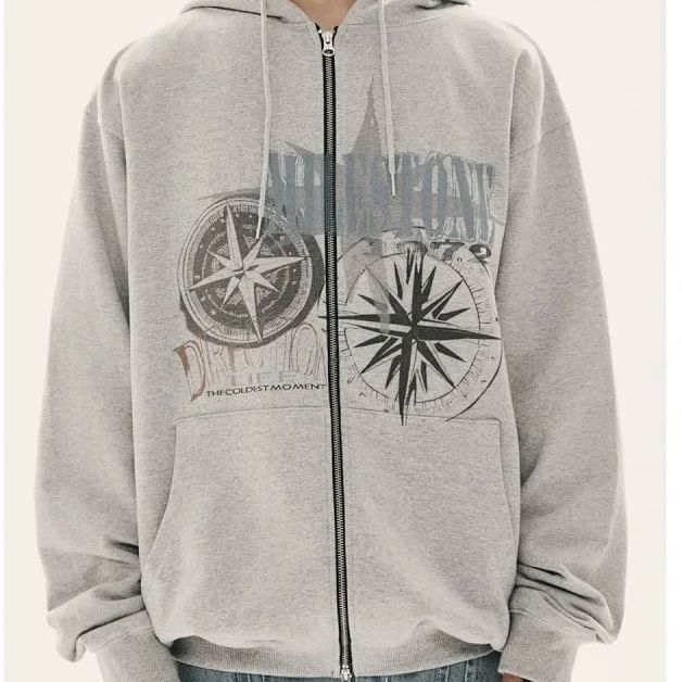 ENHYPEN Niki Inspired Compass Graphic Zip up Hoodie