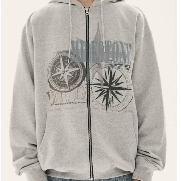 ENHYPEN Niki Inspired Compass Graphic Zip up Hoodie