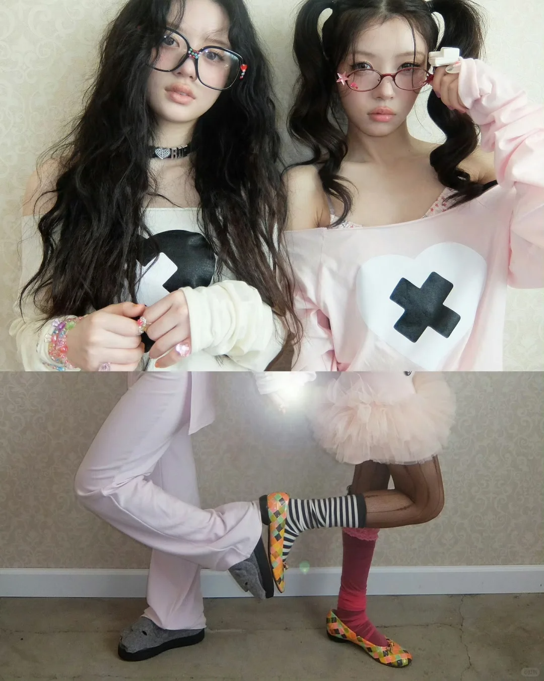 ILLIT Inspired Cross Heart Cut Off Long Sleeve