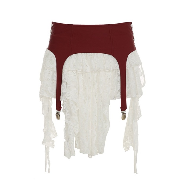 Jennie Coachella Inspired Red Croc-Embossed Top & Lace Skirt Set