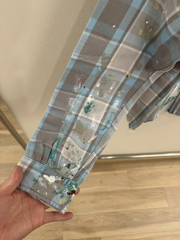 Cortis Juhoon Inspired Paint Splatter Plaid Shirt Jacket